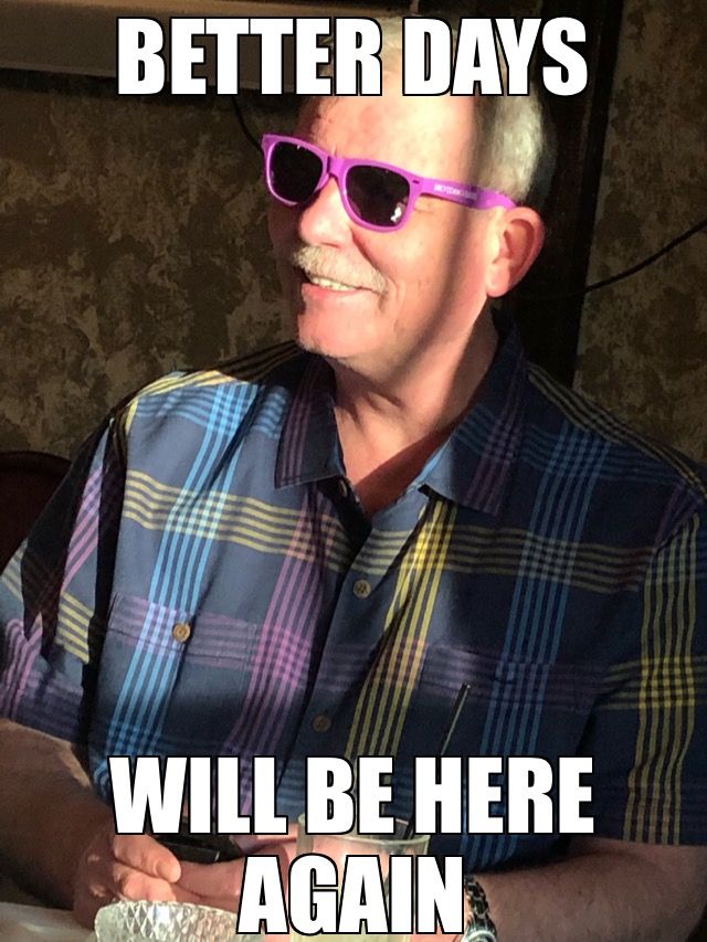 A man in pink sunglasses with the words Better Days Will Be Here Again