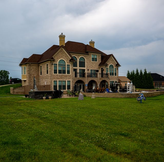 Large stone house in summer