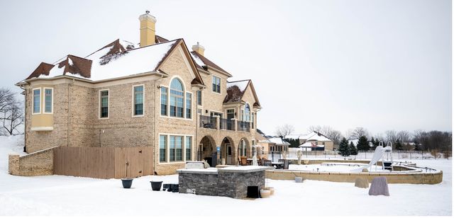 Large stone house in winter