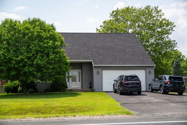 Grey house with a two-car garage