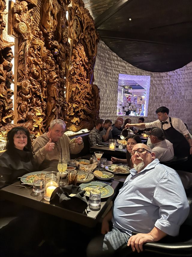 Group dinner in an ornate restaurant